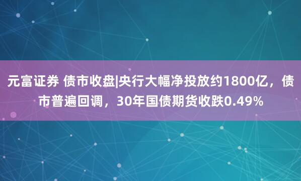 元富证券 债市收盘|央行大幅净投放约1800亿，债市普遍回调，30年国债期货收跌0.49%